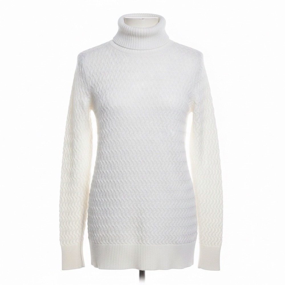 Lands End XS White Cable Knit Turtleneck Sweater Cotton Preppy Coastal Grandma